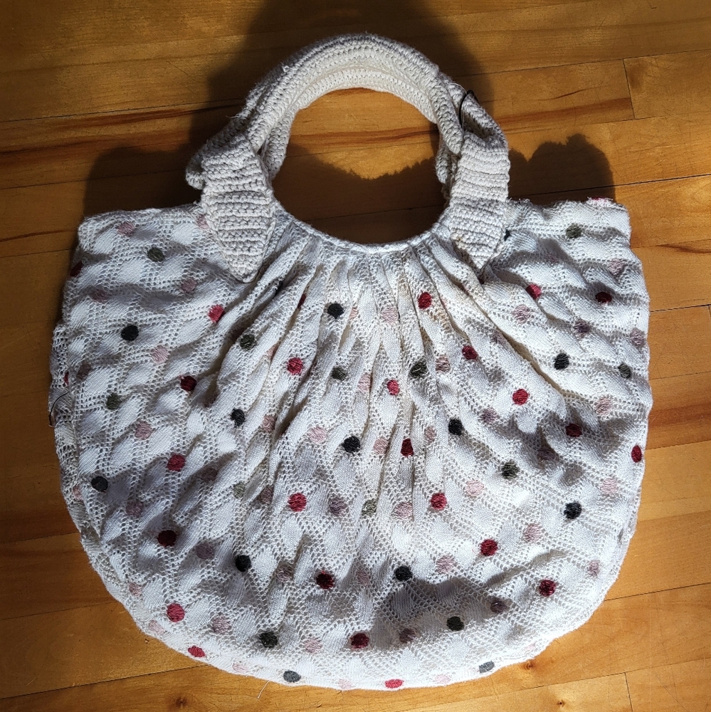 Zara Cream Hobo Bag with Multicolor Dots